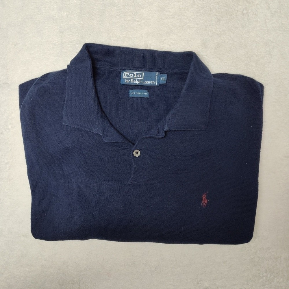 Polo Ralph Lauren Pullover Mens XL Blue Collared Pima Cotton Tight-Knit Preppy